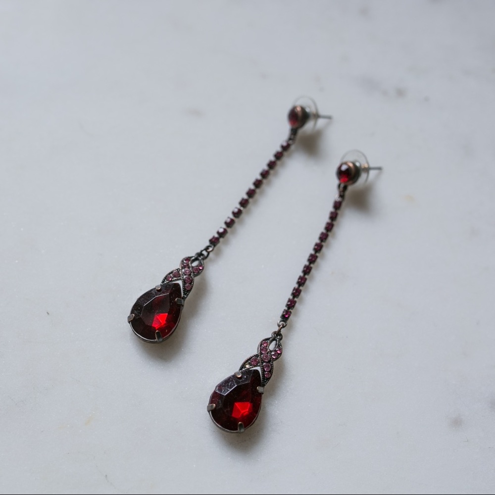 Long red and pink earrings